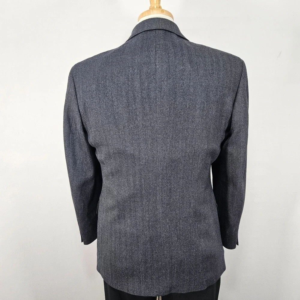 Nautica Men's Sport Coat Blazer Two Button Tweed Herringbone Gray Blue Lamb 40S